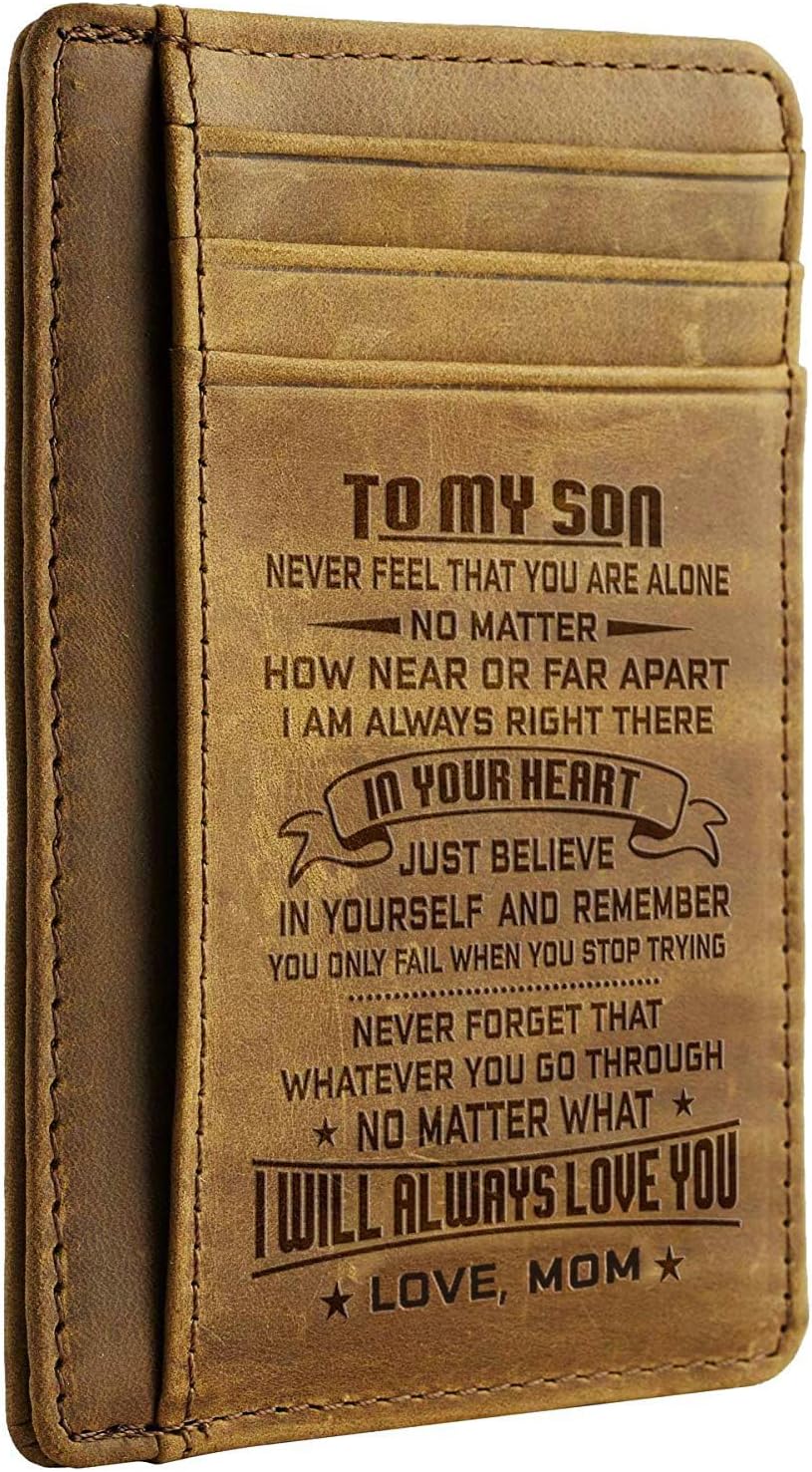 Ortarco Mens Minimalist Wallets Gift for Son From Mom Slim Cowhide RFID Front Pocket Wallet