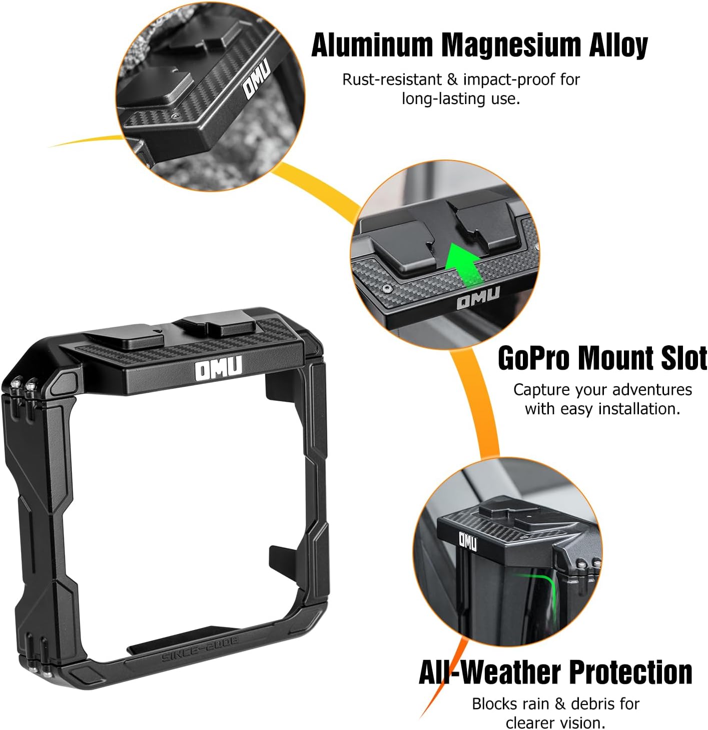 OMU 2PCS Aluminum Rearview Mirror Rain Visor Guard Frame Compatible with 2018-2024 Jeep Wrangler JL & 2020-2024 Jeep Wrangler Gladiator JT, Exterior Accessories (Black)