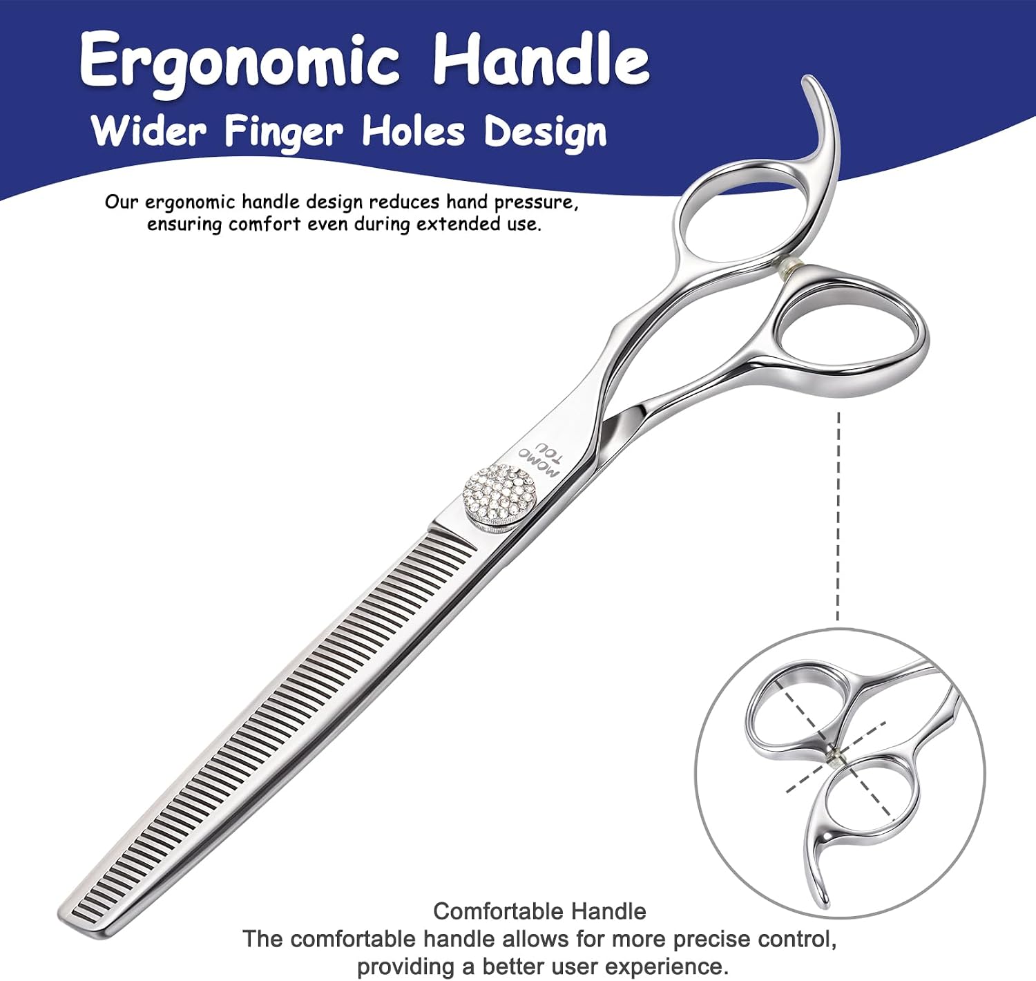 8'' Thinning Dog Grooming Scissors with Simulation Diamond 440C Stainless Steel Easy Use Polished Pet Dog Thinner Blender Shears for Groomers and Home Users