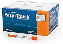 EasyTouch U-100 Insulin Syringe with Needle, 27G 0.5cc 1/2-Inch 12.7mm, Box of 100