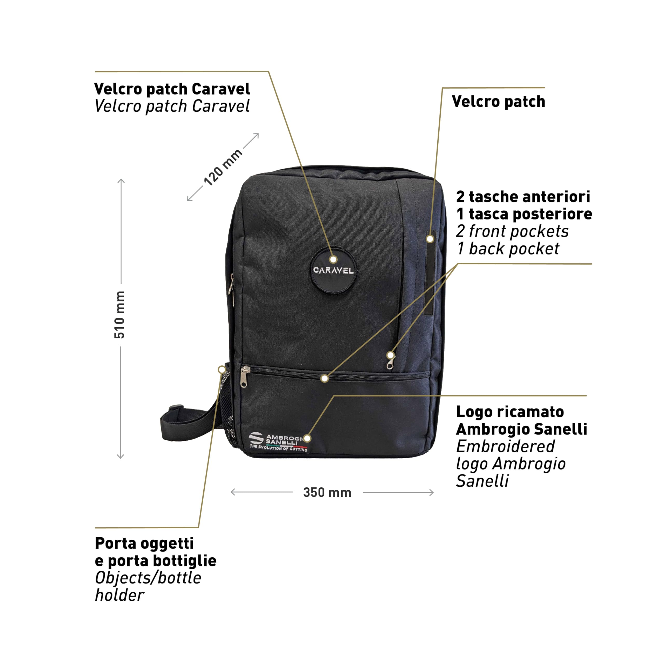Ambrogio Sanelli, Caravel Backpack Multiuso, Zaino Professionale Porta Coltelli con 6 Tasche, Resistente e Sicuro, Utilizzabile come Zaino PC, Tracolla, Borsa o come Bagaglio a Mano, Made in Italy