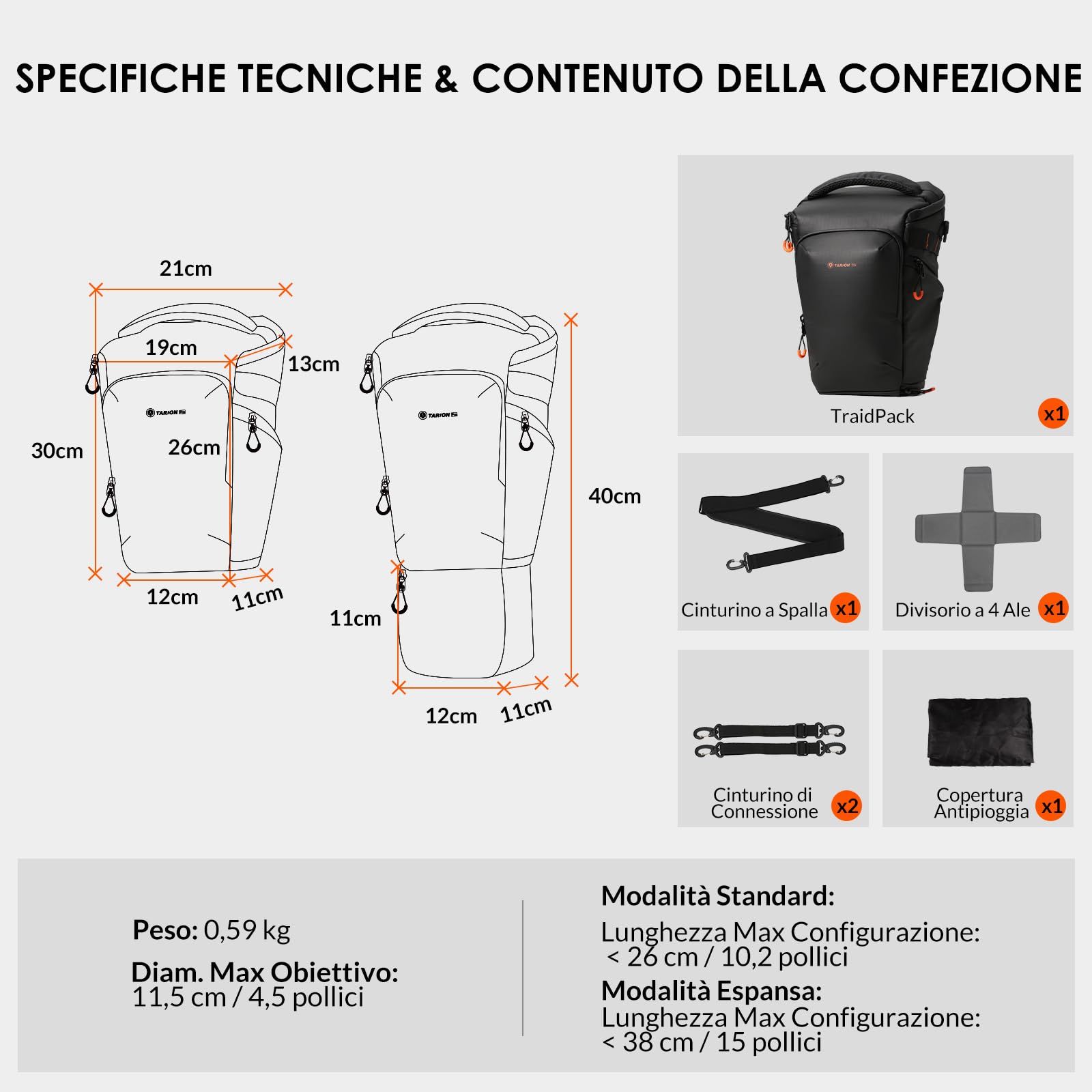 TARION Borsa Macchina Fotografica Piccola: Borsa Fotografica con Capacità Espandibile Borse a Tracolla DSLR Impermeabile per Fotocamera Reflex TRIAD PACK