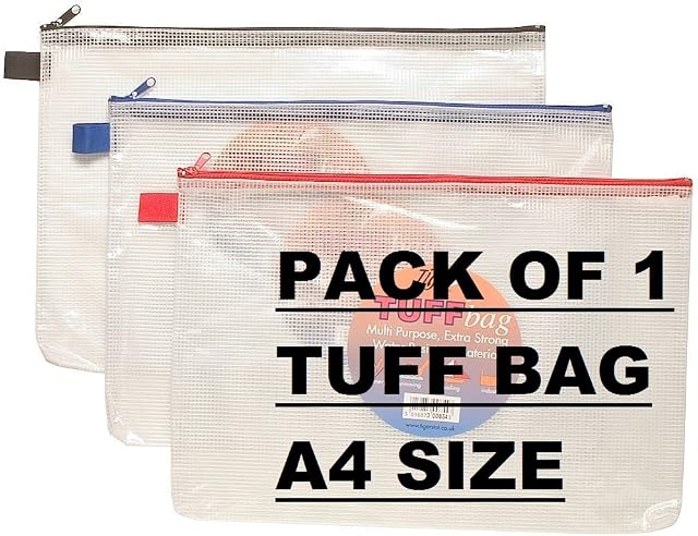 Range Wholesale A4+ Foolscap Tuff Bag Heavy Duty Strong Waterproof Storage Zip Wallet Case - Assorted Colours x 1 Single Ideal for Office/School,Home,ect