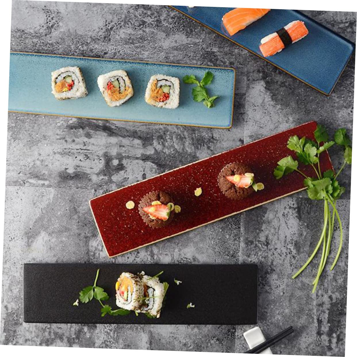 BRIGHTFUFU Japanese Style Sushi Plate Long Strip Dish for Snacks Decorative Tableware for Home Hotels and Restaurants Microwave and Dishwasher