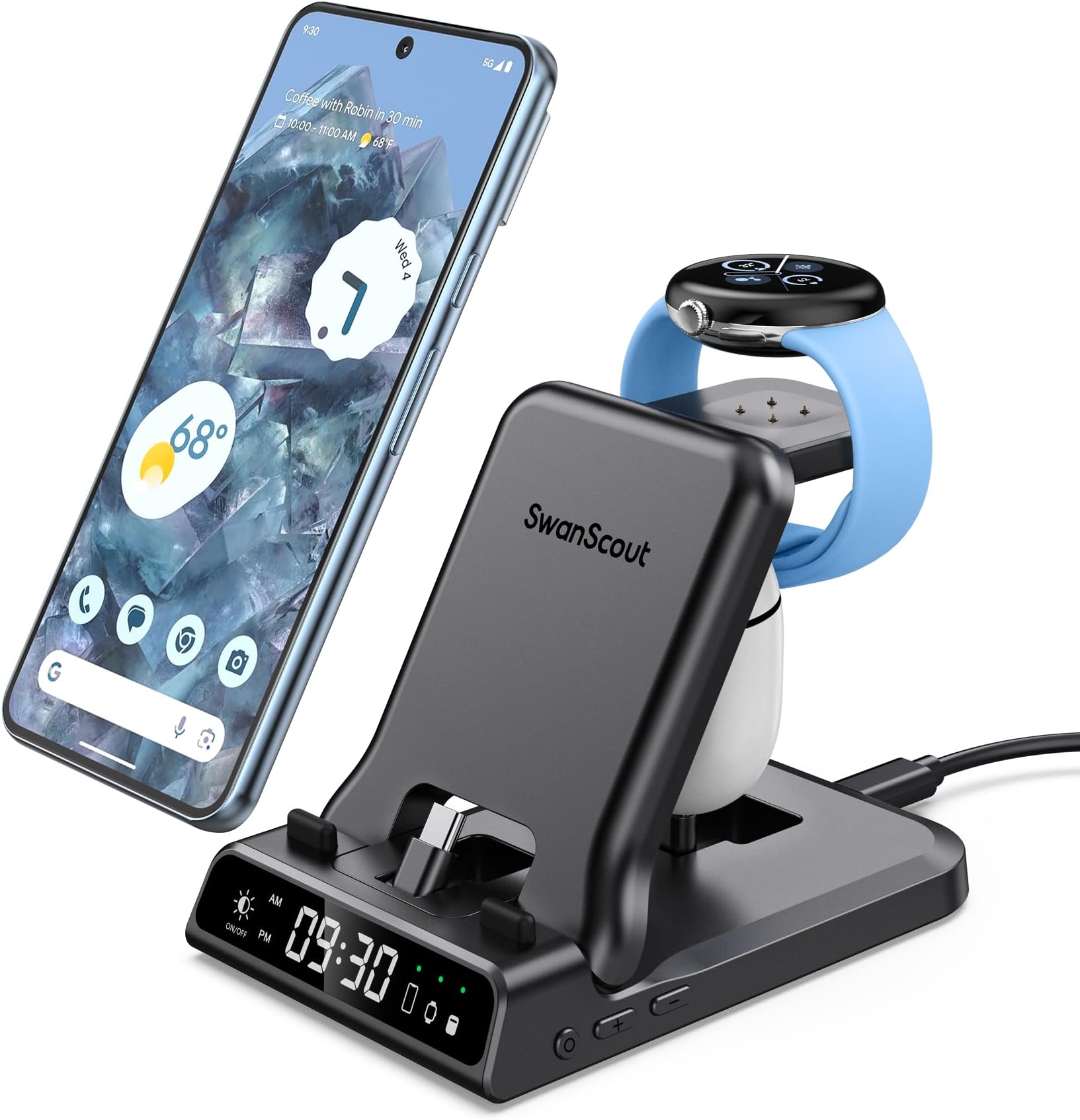 3-in-1 Charging Stand Compatible with Google Pixel Watch 3/2, Foldable 25W Fast Charger, Compatible with Google Pixel 10/9/8/7/6, Pixel Buds Pro 2/Pro/A Series (Not Compatible with Pixel Watch 4/1