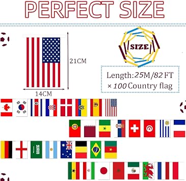 Fifa World Cup Flags Bunting 2026 with 100 World Country Flag,82ft/25m International Flags Bunting Banner for Fifa World Cup Football 2026 Bar Club Garden School Euro Football Tournament Decorations