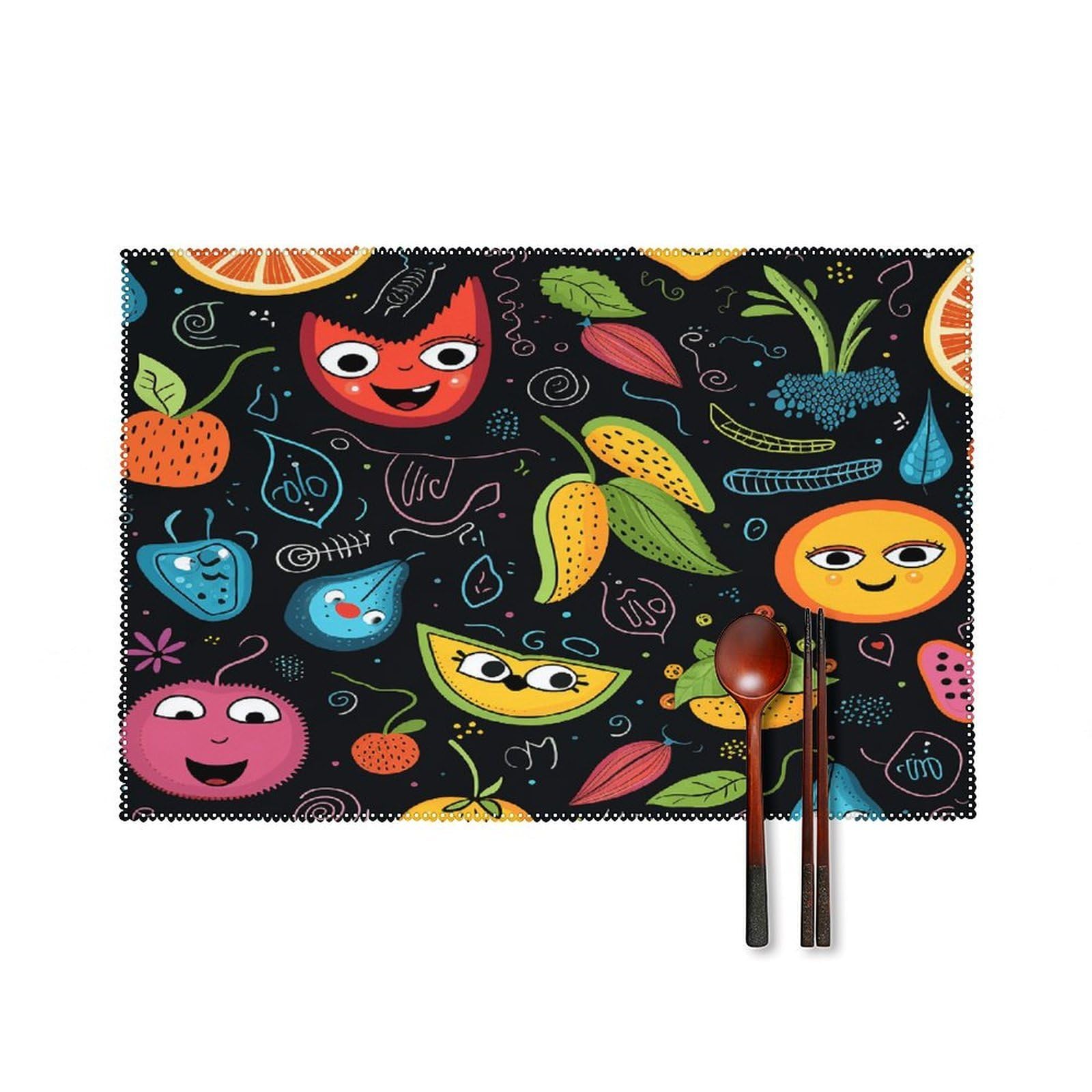 Fekiloot Style Fruits And Butterflies Placemats Set Of 6,Table Mat