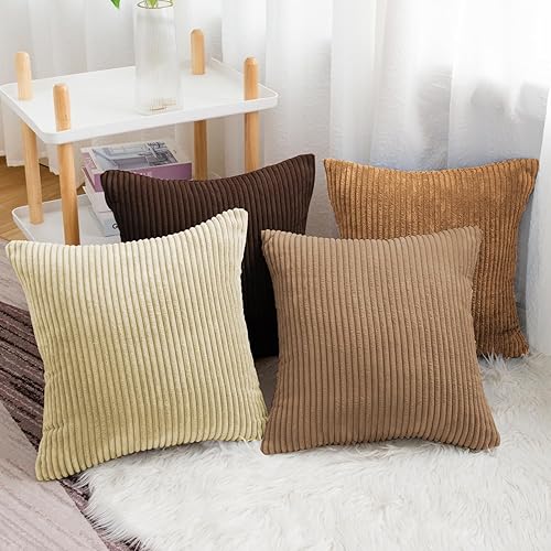 Miniatura 6 de Softalker Juego de 4 fundas de almohada de pana suave a rayas sólidas, 20 x 20 pulgadas, decoración moderna para sofá, dormitorio, sala de estar