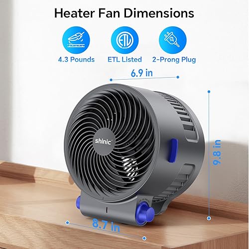 Miniatura 2 de shinic Combo de ventilador de escritorio y calentador, ventilador de circulación de aire de refrigeración portátil, protección contra