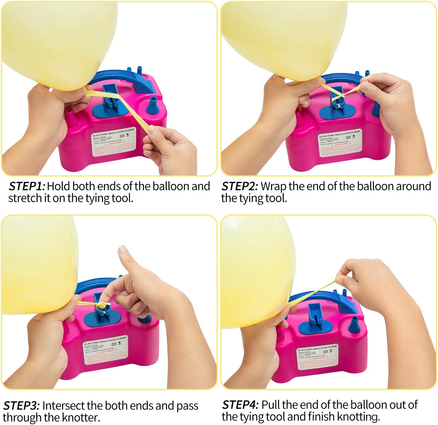 YWFTING Electric Air Balloon Pump and Balloon Tying Tool in One, Portable Dual Nozzle Rose Red 110V 600W Electric Balloon Blower Pump for Decoration, Party,Faster and Save Time