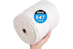 Macrame Cord 4mm x 456 Yards: Natural Cotton Macrame Rope, 4-Strand Twisted...