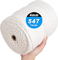 AIFUN Macrame Cord 4mm x 547 Yards Natural Cotton Rope, 4-Strand Twisted for Wall Hangings, Plant Hangers, Crafts & Wedding Decor