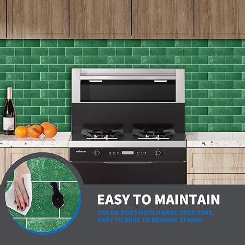 Miniatura 5 de Mosaicos 3D autoadhesivos para cocina, baño y tocador, 10 hojas de alta calidad, paneles decorativos impermeables (12 x 10) (verde pavo real)