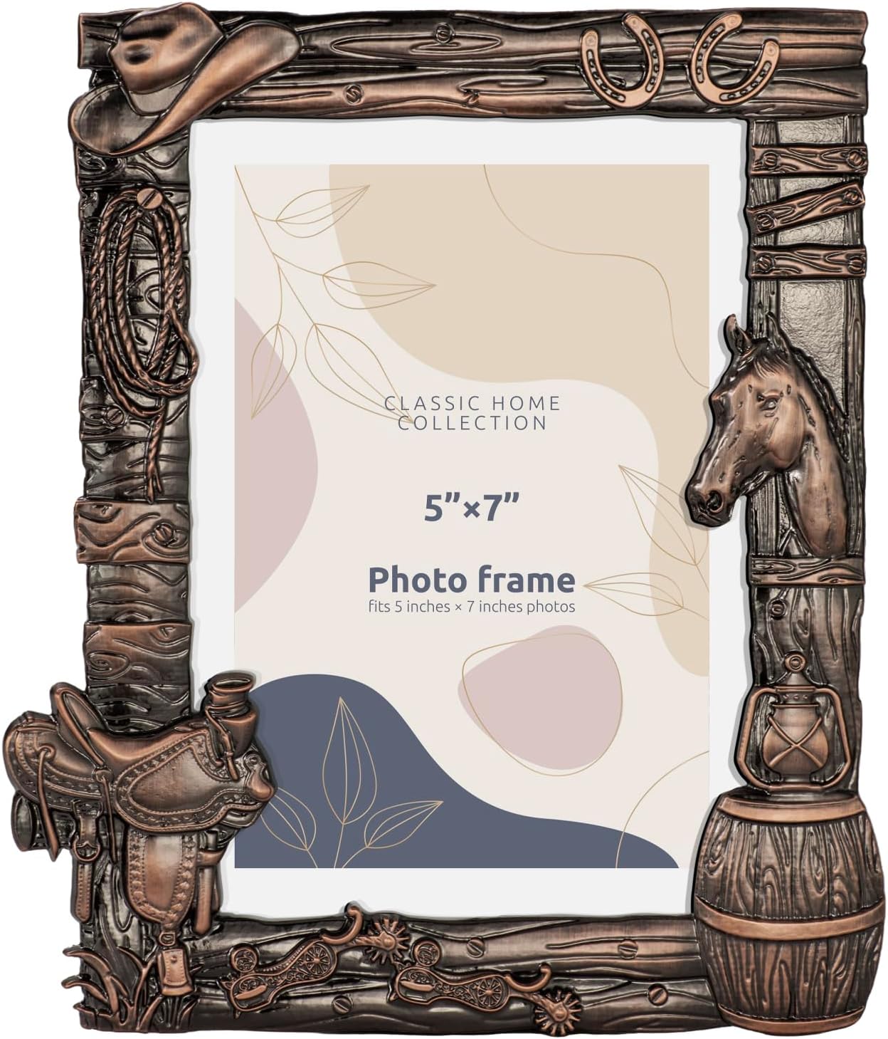 West style Cowboy Western Decor Picture Frame 5 x 7 Country Gifts Farmhouse Picture Frames wiht Horse Photo Frame Wall Hanging or Standing 5x7 Elaborate Picture Frame