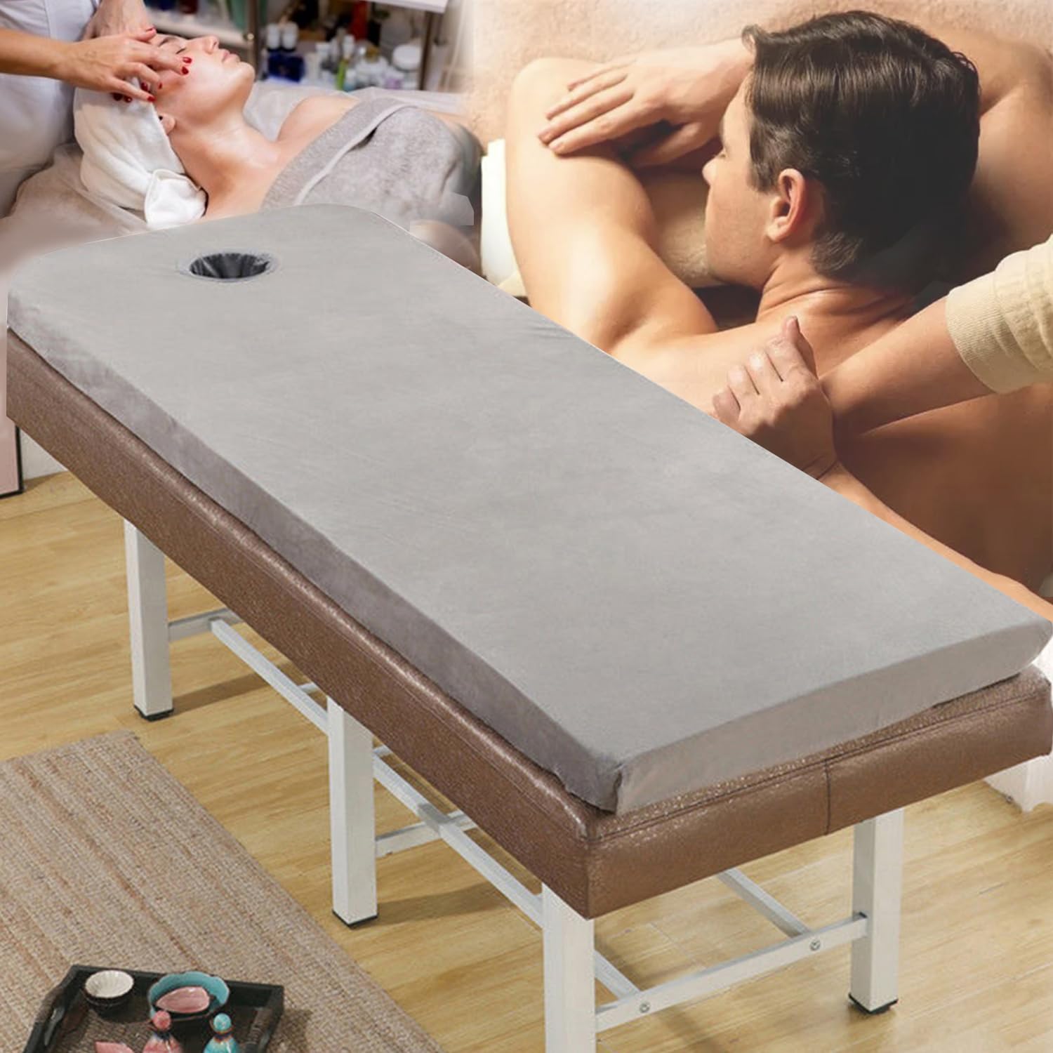 Table De Massage Surmatelas, Matelas De Lit De Salon Beauté pour Esthéticienne, Mousse À Mémoire De Forme, 70x185cm 8cm, Gray