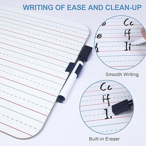 Miniatura 6 de Paquete de 24 pizarras de borrado en seco, caballete de doble cara de 9 x 12 pulgadas, pizarras blancas pequeñas con líneas para niños, estudiantes,