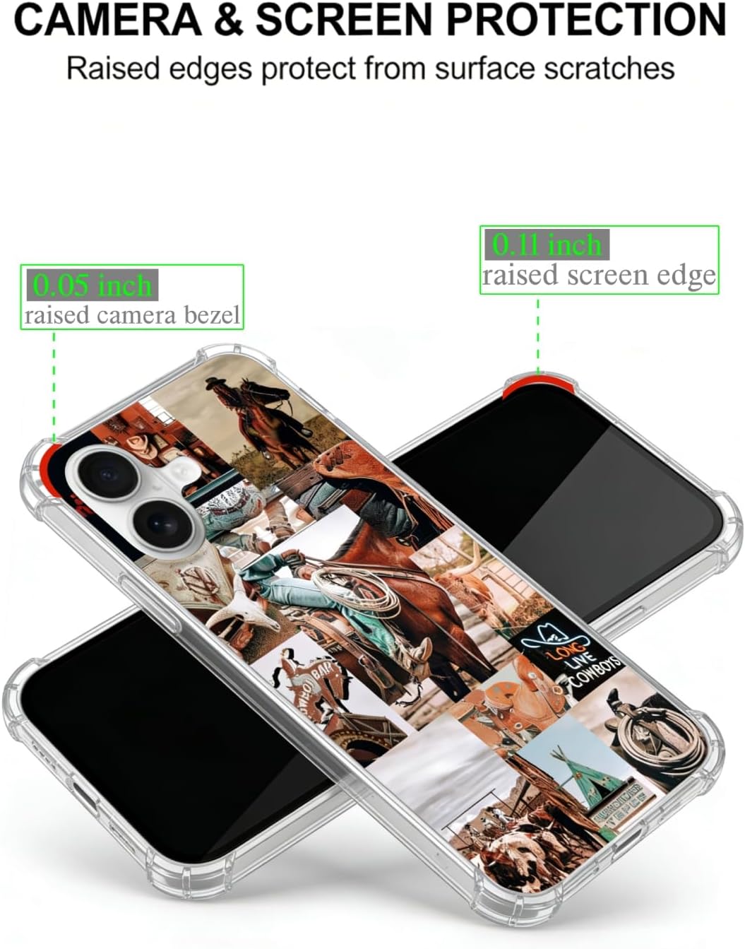 Cowboy Cowgirl Riding Horse Case Compatible with iPhone 16, Hippie Aesthetic Wild West Scenery Case for iPhone 16, Trendy Cool TPU Bumper Phone Case Cover image 3