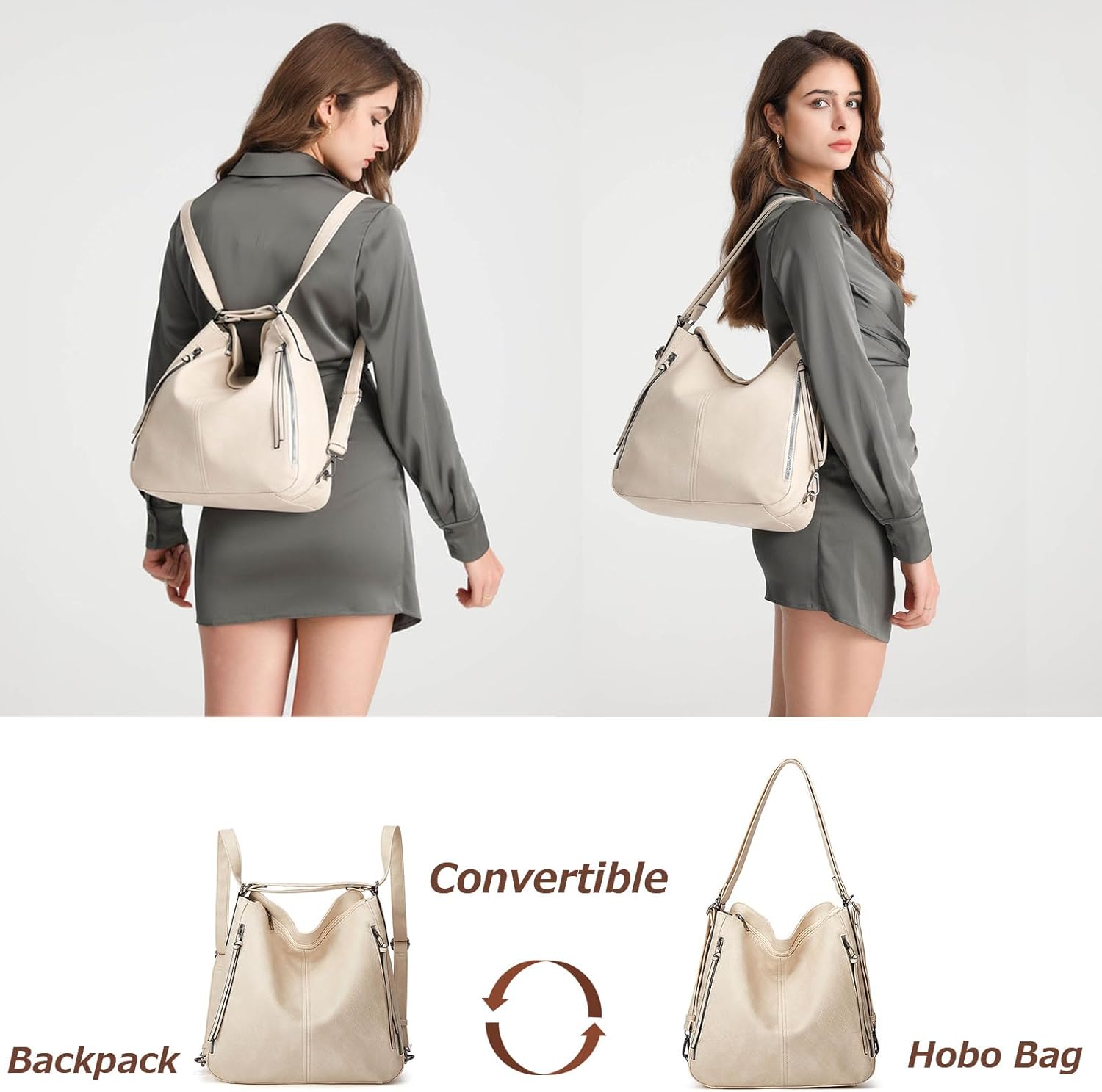 Tote Handbags for Women Convertible Backpack Purses PU Leather Hobo Bags Crossbody Shoulder Bag Satchel Purse Set 3pcs