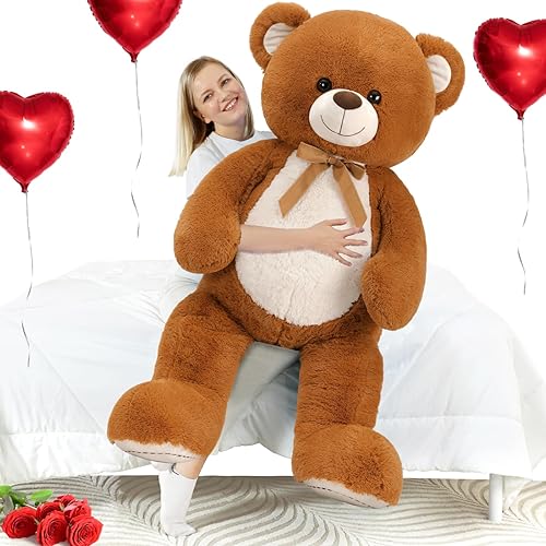 MorisMos Oso de peluche gigante de 4 pies, 51.8 pulgadas, oso de peluche grande para baby shower, oso de peluche marrón grande para niñas y niños,
