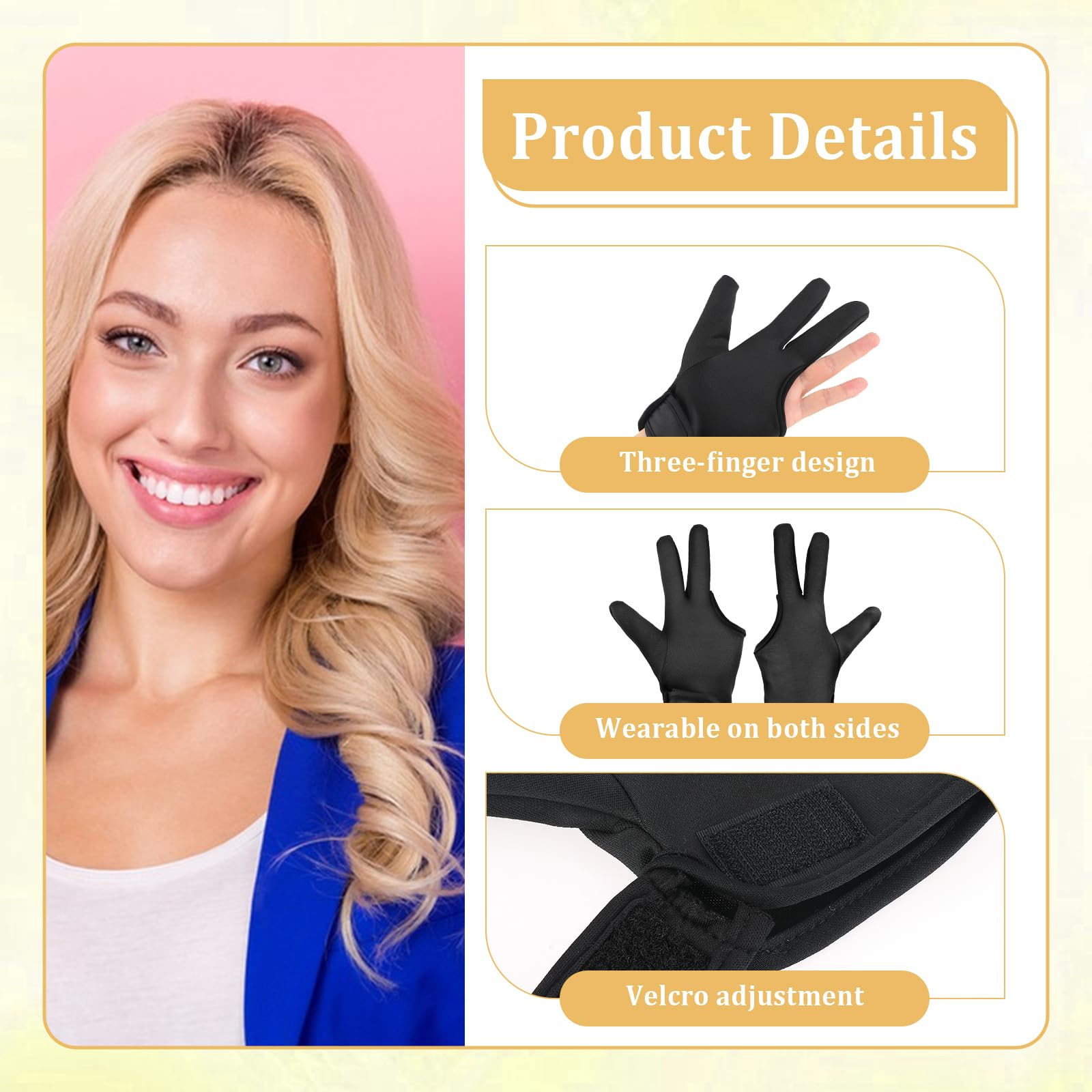 Ptwola Lot de 2 gants résistants à la chaleur pour coiffer les cheveux - Blocage de la chaleur à trois doigts - Accessoires de fer à friser et fer à lisser - Protège contre les brûlures