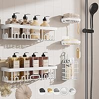 Vista 17 de Veken Paquete de 5 estantes de ducha resistentes al óxido e impermeables, estantes de ducha esquineros adhesivos sin perforaciones, estante