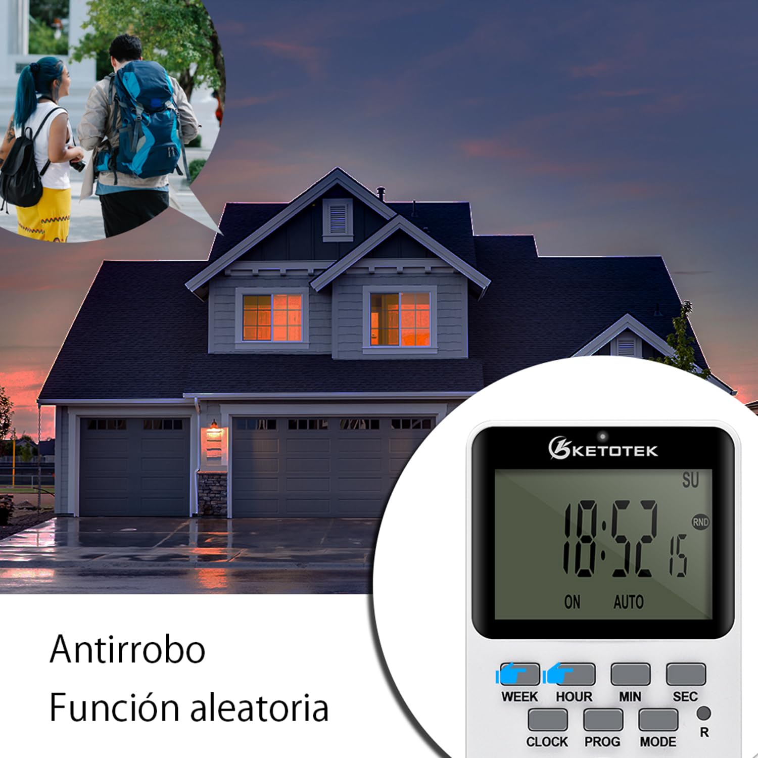 Temporizador Enchufe Digital Programable Enchufe de Salida 16A 3600W Pantalla LCD 20 Grupos Interruptor de Temporizador Programable de Encendido/Apagado Ahorro de Energía AC220V B0266eu