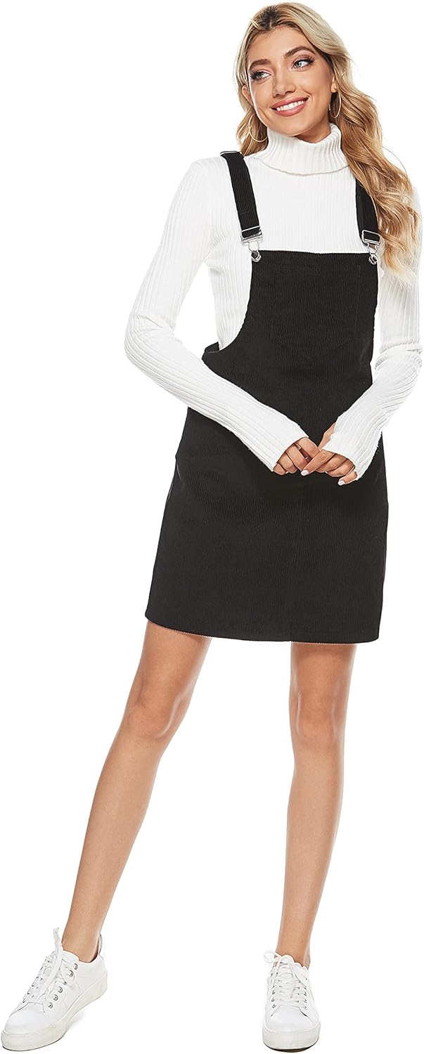Tanming Women's Corduroy A Line Cute Jumper Pinafore Bib Overall Mini Dress Skirt - Image 7