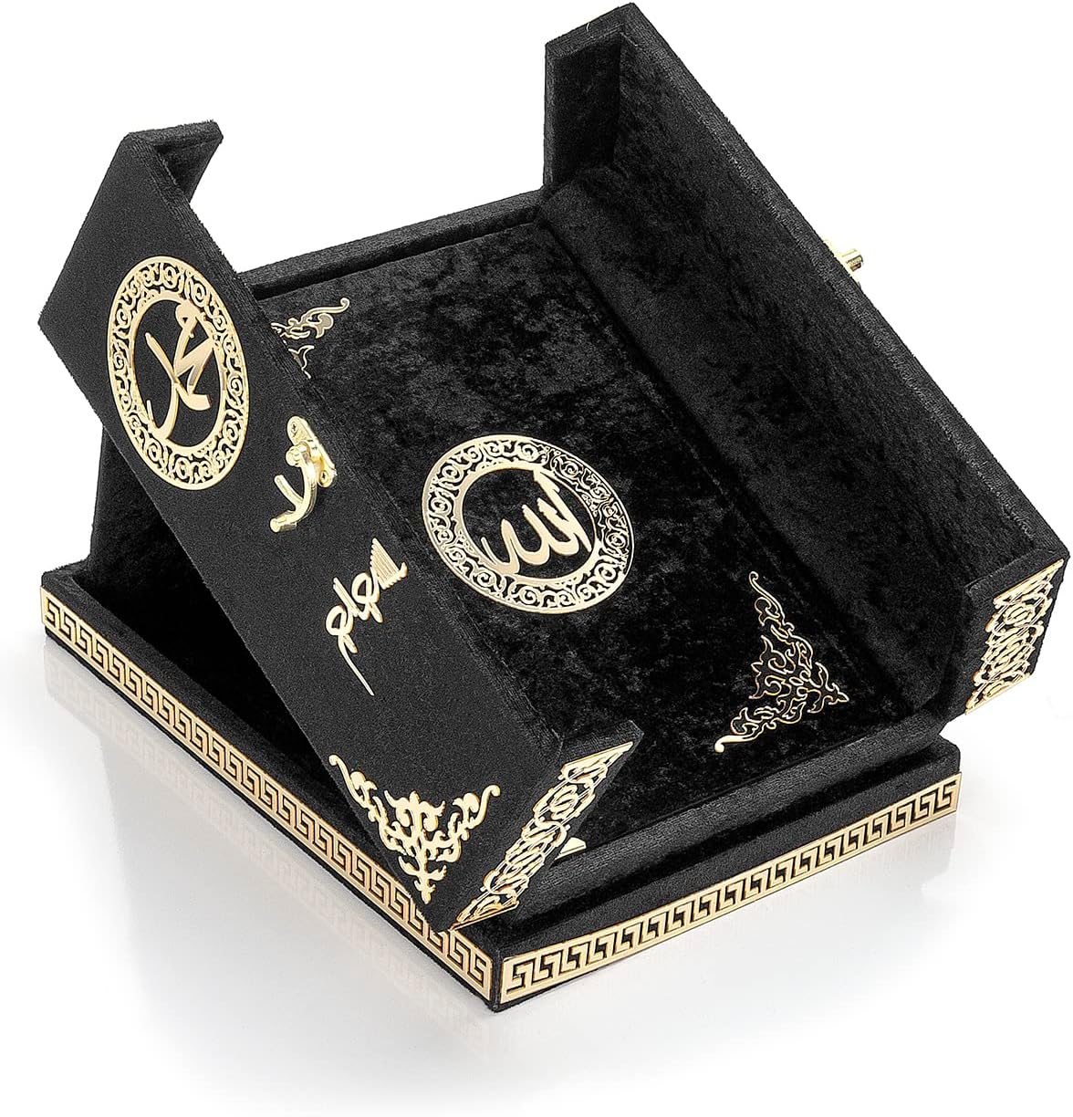 ihvan online Special Elegant Velvet Covered Decorative Box, Velvet Covered Quran Book in Arabic, Islamic Decorations for Home, Muslim Home & Table Decor, Perfect Islamic Ramadan Eid Gifts, Black