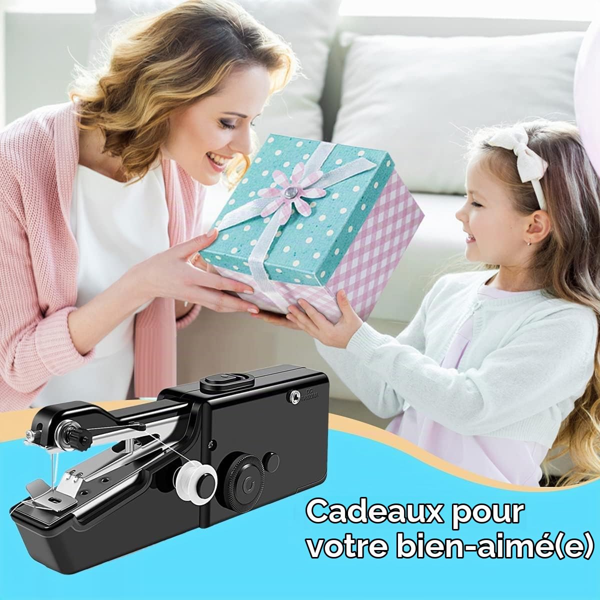 Machine a Coudre Couture, Sicomne Machine à Coudre Portative Enfant Debutant Mini Machine a Coudre Manuelle Portable Électrique Machine a Coudre a Main pour Vêtements Tissus Voyage à Domicile Noir