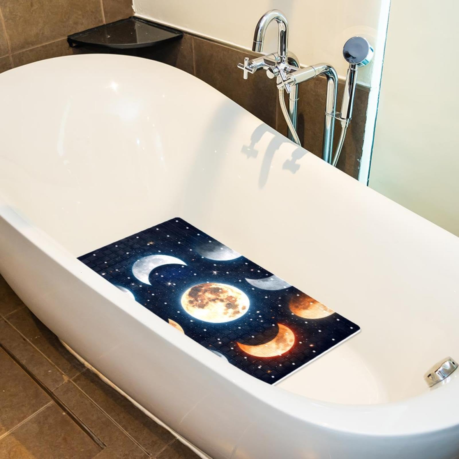 Moon in Space Astrology Background Tapis de bain antidérapant rectangulaire avec ventouses Lavable en machine 40 x 70 cm