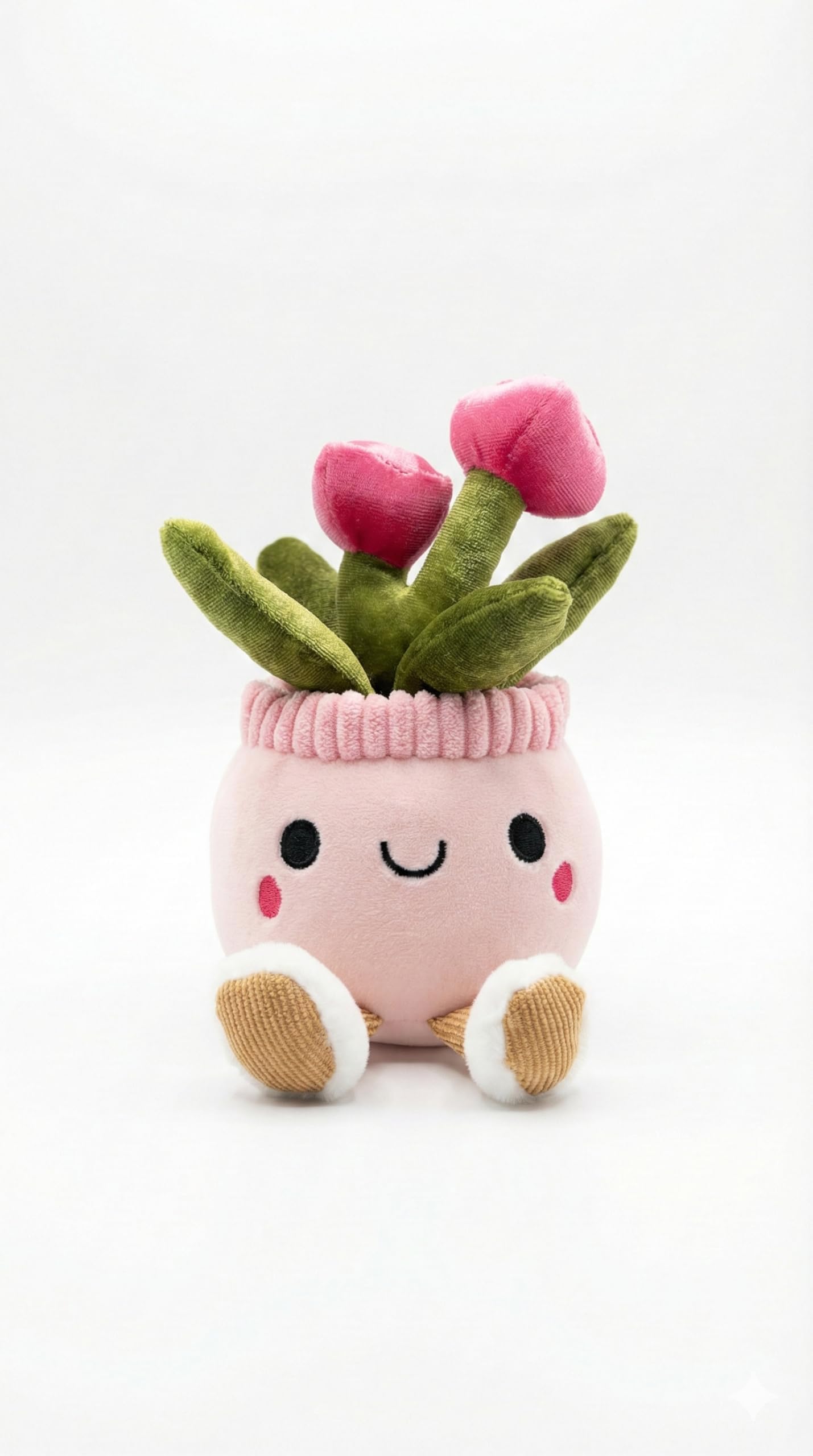 Cute Plush Plant Toy with Smiling Face & Dangling Legs – Soft Stuffed Figure for Kids, Room Decor Gift (Light Pink with Roses)-image-48