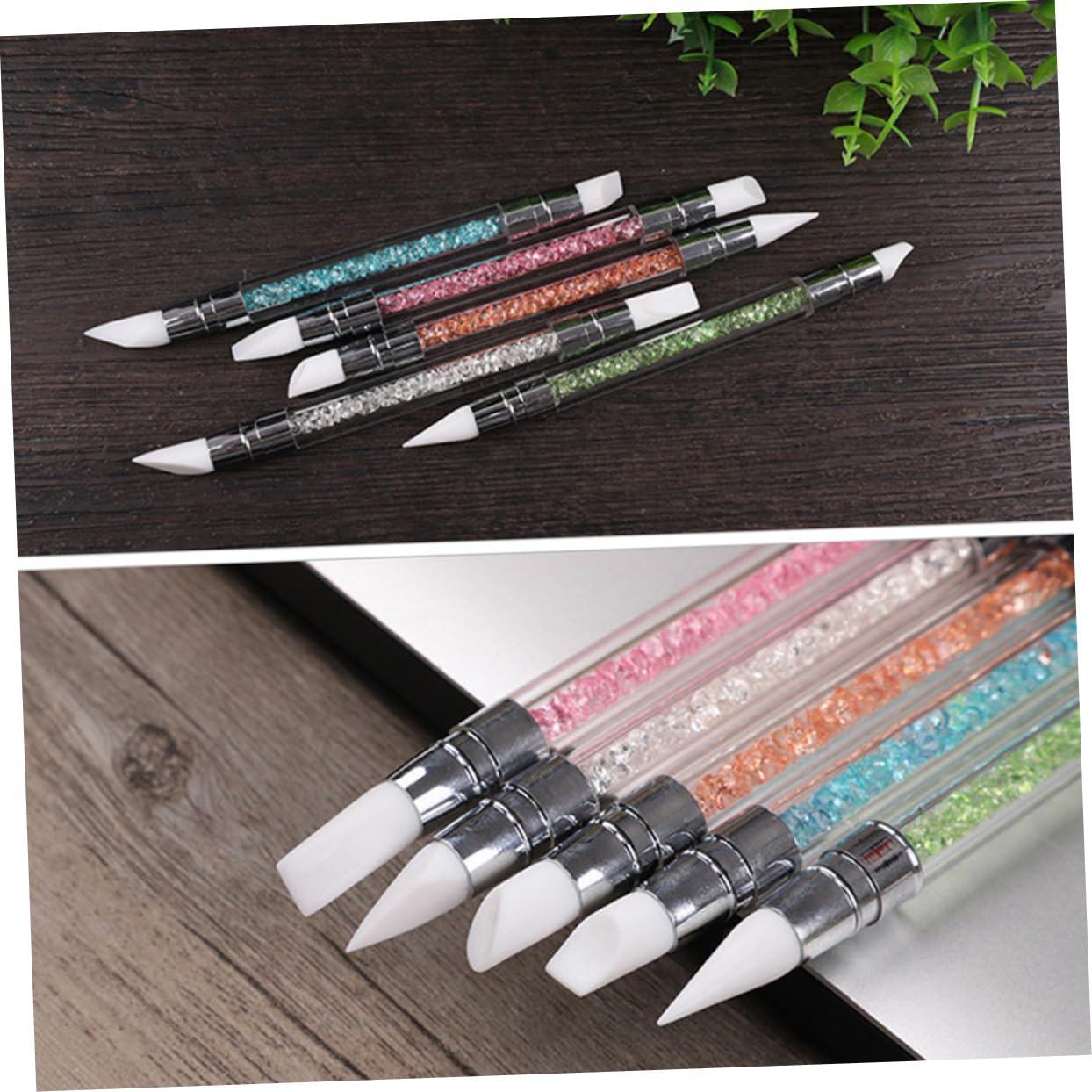 FRCOLOR 15pezzi Pennelli Per Nail Art Silicone Con Testa Doppia e Strass Manicure Per Decorazioni Unghie Pennelli Leggeri e Maneggevoli Per Pittura e Disegno Unghie