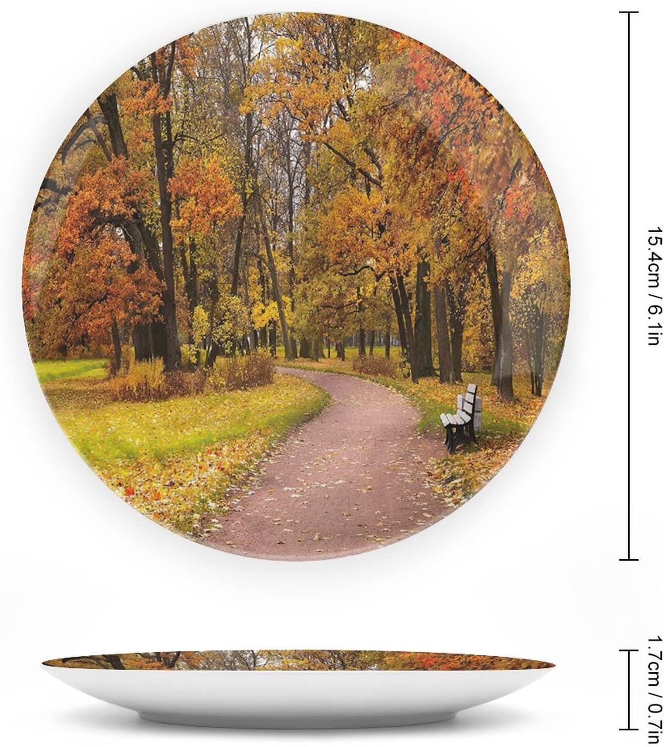 XISUNYA 7 Inch Decorative Plate, Fall Tableware Plate, Idyllic Rural Park Woods Print Ceramic Wall Hanging Decor Accessory for Dining Table Tabletop Home Decor