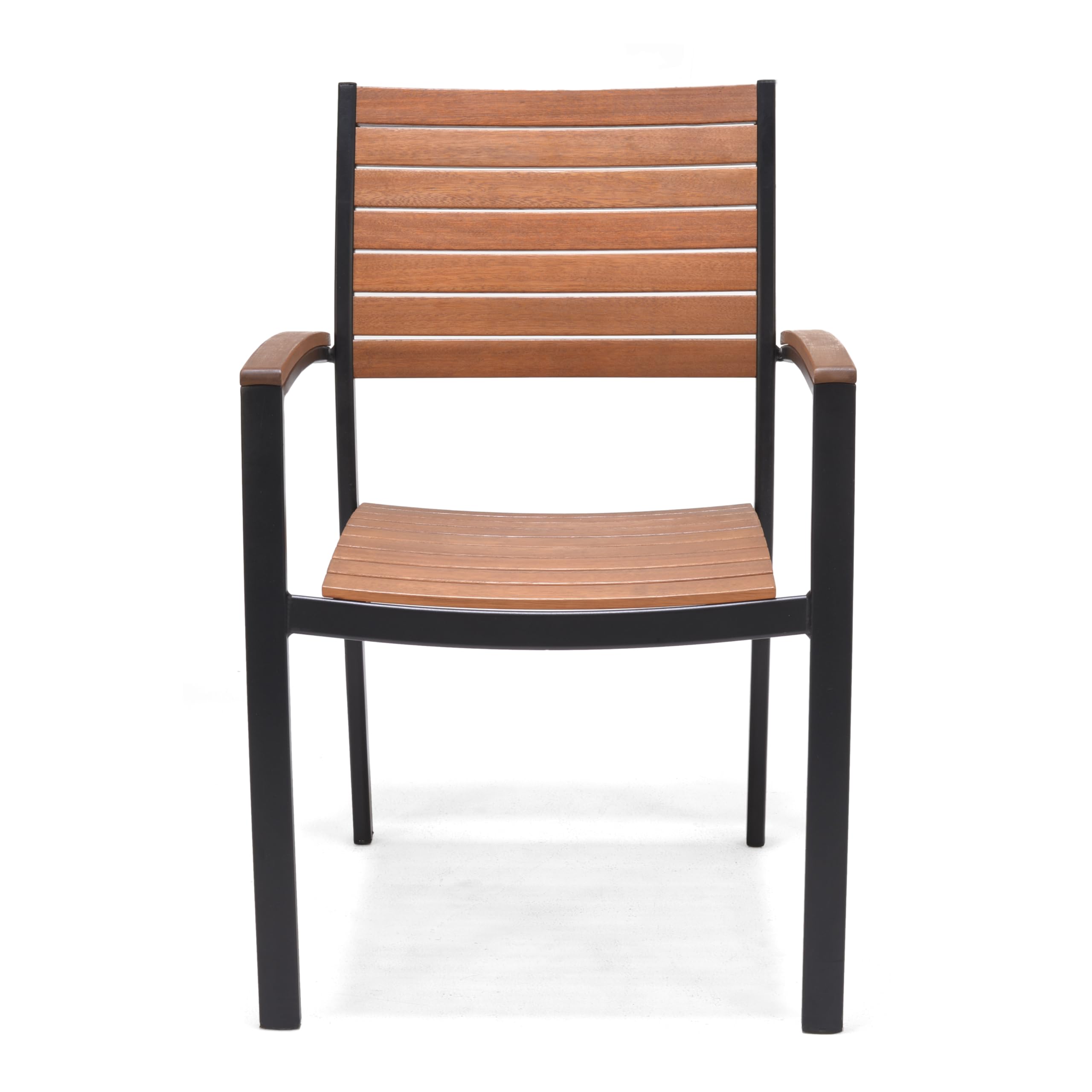 METRO Professional Silla de Jardín con Reposabrazos Lynx, Aluminio/Madera de Eucalipto, para Exterior, Madera/Negro (con Reposabrazos, Madera/Negro)