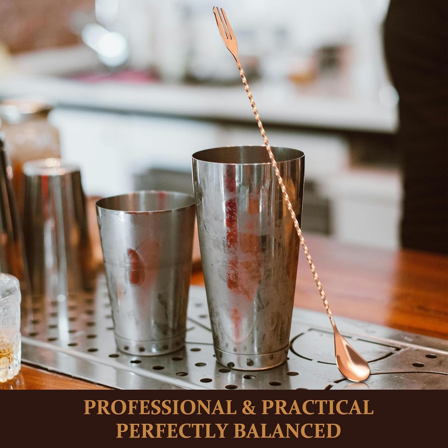 1Pc 15.7 Inches Japanese style long Cocktail Spoon Bar Stirring Spoon Long Handle Stainless Steel Spiral Pattern Cocktail Mixing Shaker, 40cm (1, Rose Gold)
