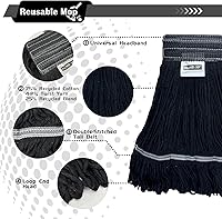 Vista 3 de Cabezal de trapeador de limpieza industrial húmedo de alta resistencia, cabezal de trapeador negro de 21 onzas, de repuesto, de algodón, lavables