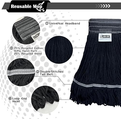 Miniatura 58 de Cabezal de trapeador de limpieza industrial húmedo de alta resistencia, repuesto de cabezal de trapeador de algodón perfecto, lavable de algodón