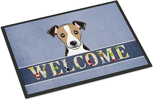 Miniatura 148 de Caroline's Treasures BB1449JMAT - Tapete de bienvenida de carlino negro, 24 x 36 pulgadas, tapete azul para puerta delantera, para interiores