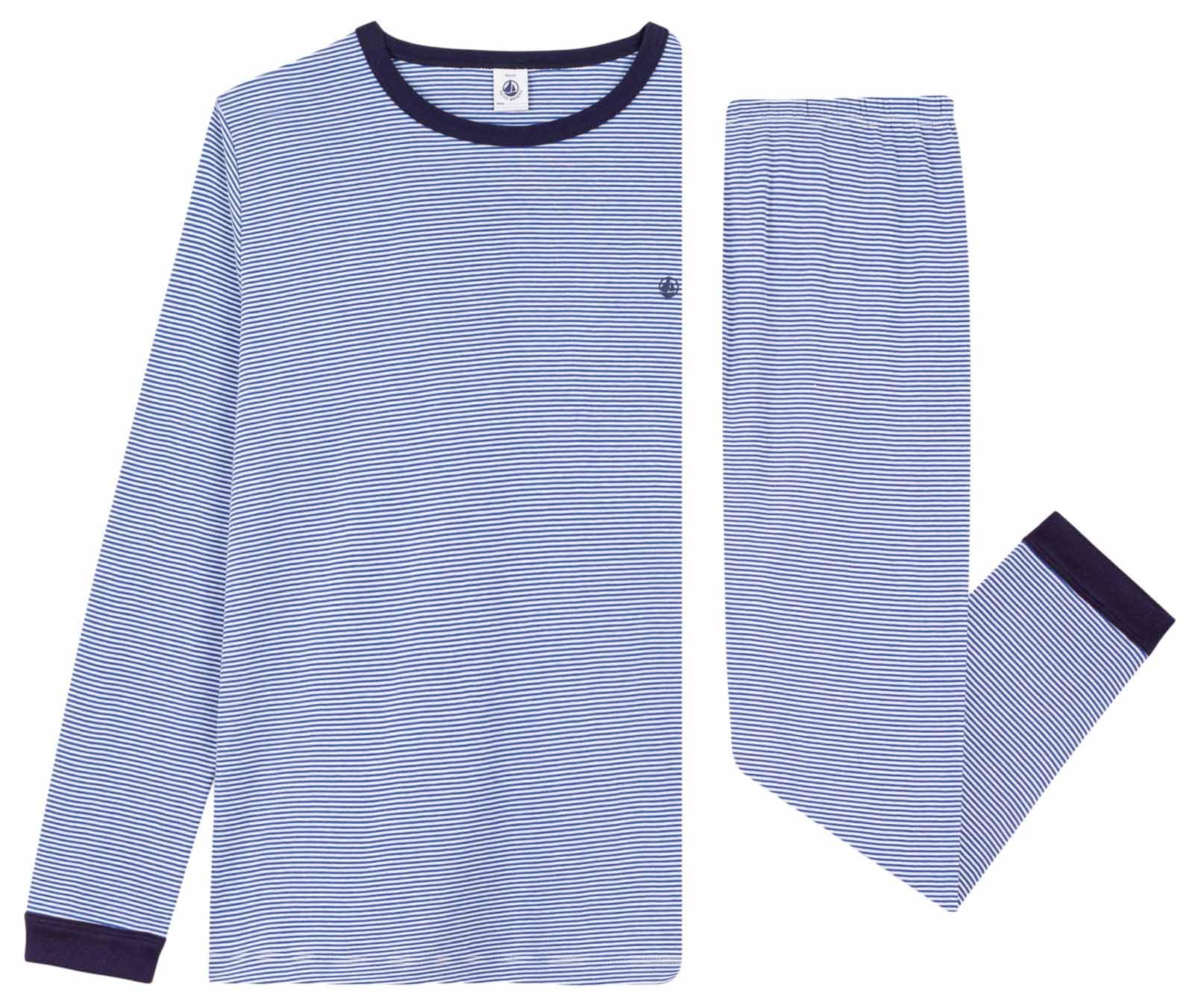 Pe Bateau Pyjama für Kinder aus Baumwolle, gestreift, 14A, blau/weiß