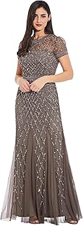 Women's Short-Sleeve Grid Beaded Gown - Buy now