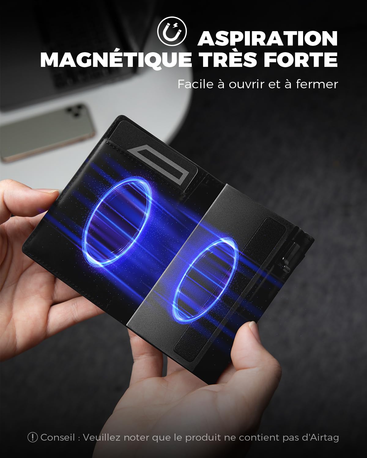 DODENSHA Airtag Portefeuille pour Homme avec Compartiment à Monnaie I MagSnap Étui pour Cartes I Smart Wallet pour 10+ Cartes avec Protection RFID (Noir)