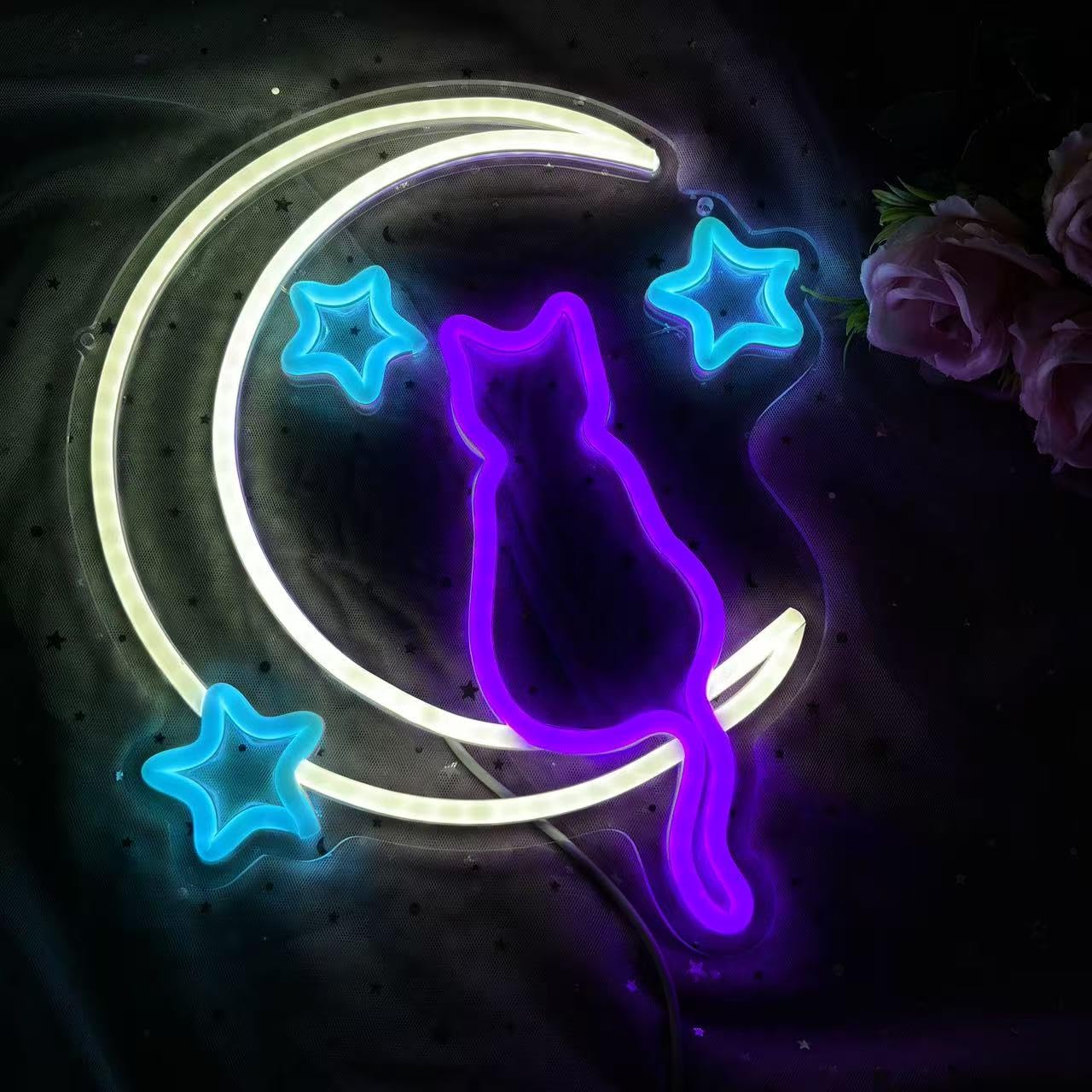 Xusdamyj Moon Cat Neon Wall Art, Vibrant LED Decor for a Lively Place Cat Wall Decor, Kids Room Wall Decoration, Led Wall Art - Image 3