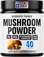 Adaptogenic Mushroom Cocoa Powder – Reishi, Chaga, Cordyceps, Shiitake – Caffeine-Free Nighttime Hot Chocolate Drink – Energy, Immunity & Wellness Support – B6, B12, D + Probiotics, Unsweet, 40