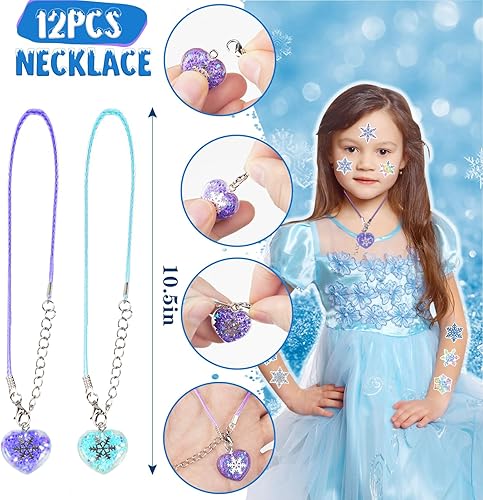 Miniatura 7 de Recuerdos de fiesta de Frozen  122 bolsas de regalo de fiesta de copo de nieve, calcomanías, collares, pajitas, pulseras, varitas de burbujas,