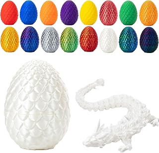 EarlyGlintsCX Huevos de dragón Impresos en 3D, Huevos de dragón con dragón articulado Impreso en 3D en el Interior, Juguete inquieto de dragón 3D (Color Blanco Seda)