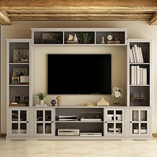 Entertainment Wall Unit, Minimalism Multifunctional TV Stand with Bridge...