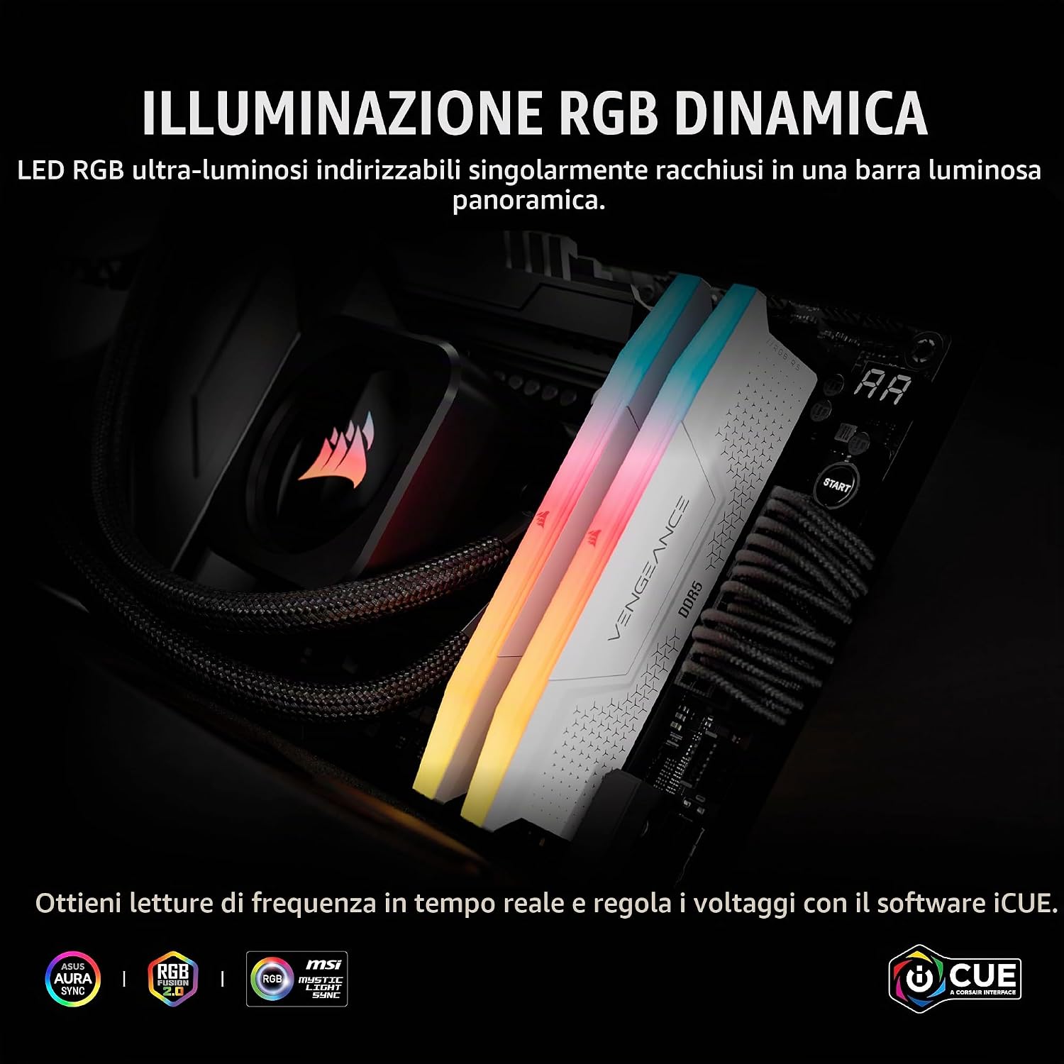 CORSAIR VENGEANCE RGB RS DDR5 16GB (2 x 8GB) Fino a 6000MHz AMD INTEL RAM | Memoria Per Computer Desktop - RAM - Immagine 3