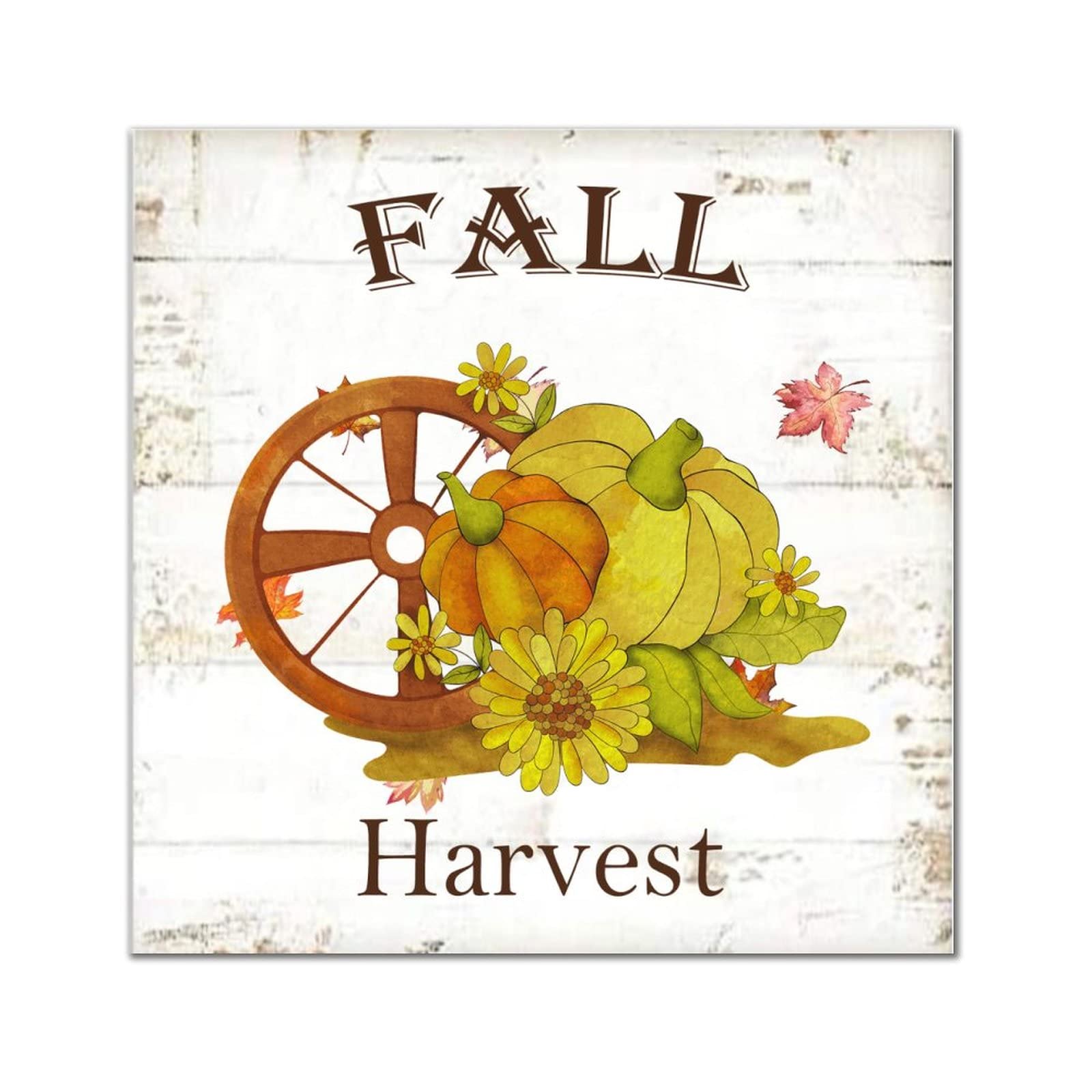 Plaque murale rétro en bois de style vintage avec citrouille d'automne, format carré 30x30 cm