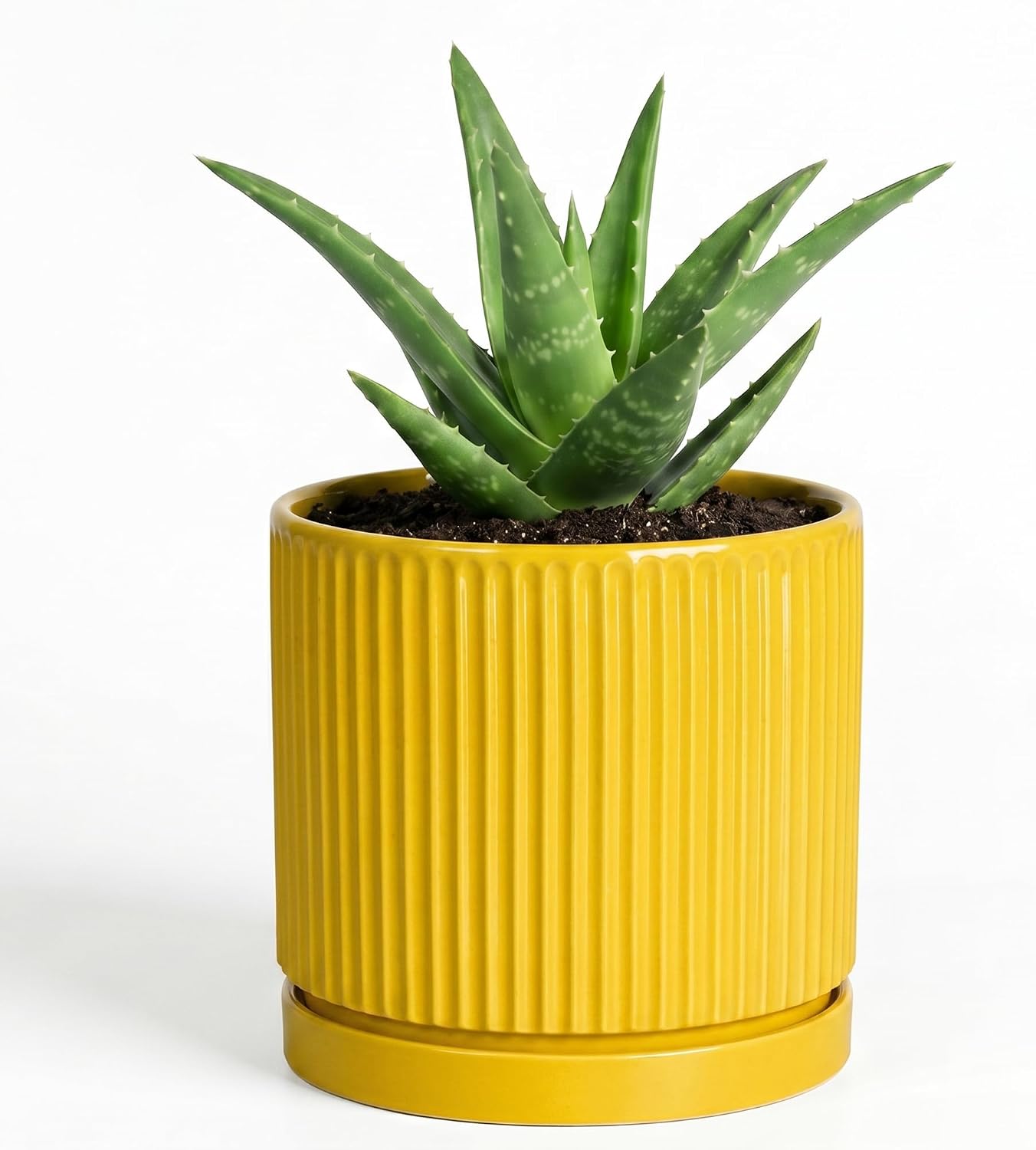 Ceramic Pots for Plants, 4 Inch Plant Pots with Saucer, Yellow