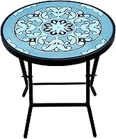 Backyard Expressions 18-Inch Folding Mosaic Glass Patio Side Table - Rust-Resistant Steel Frame, Portable Outdoor Accent